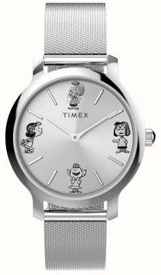 Timex トランセンド ピーナッツ スケッチ (31mm) シルバー ダイヤル / ステンレス スチール メッシュ ブレスレット TW2W46000