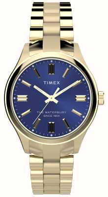 Timex ウォーターベリートラディショナル（34mm）ブルーダイヤル/ゴールドPVDステンレススチールブレスレット TW2W40300