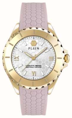 Philipp Plein プレーン ヘブン (38mm) ホワイト ロゴ ダイヤル / ピンク シリコン ストラップ PWPOA0224