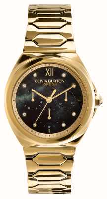 Olivia Burton 女性用ラスター（36mm）ブラックマザーオブパールダイヤル/ゴールドトーンステンレススチールブレスレット 24000150