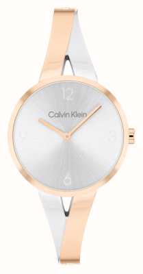 Calvin Klein 女性用ジョイフル（30mm）シルバー文字盤/ツートンステンレススチールバングルブレスレット 25100028