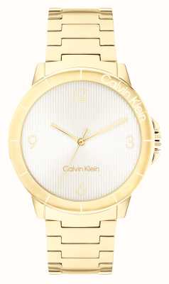 Calvin Klein 女性用ビビッド（36mm）ホワイト文字盤/ゴールドトーンステンレススチールブレスレット 25100023