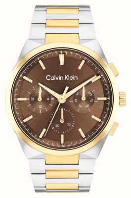 Calvin Klein メンズ ディスティンクト（44mm）ブラウン文字盤 / ツートンステンレススチールブレスレット 25200442