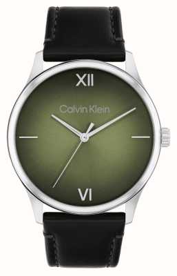 Calvin Klein メンズ アセンド (43mm) グリーン ダイヤル / ブラック レザー ストラップ 25200454