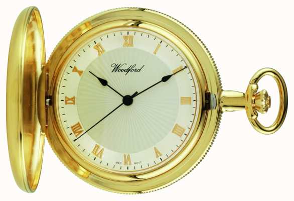 Woodford ゴールドプレートフルハンターホワイトダイヤル懐中時計 1053