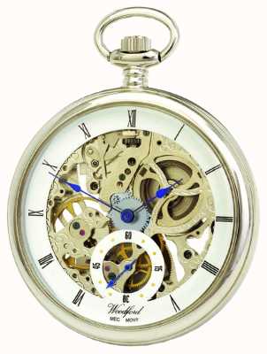Woodford クロームホワイトスケルトンダイヤルメカニカル懐中時計 1043