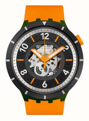 Swatch パワー オブ ネイチャー フォール エッジ (47mm) ブラック スケルトン ダイヤル / オレンジ シリコン ストラップ SB03G107