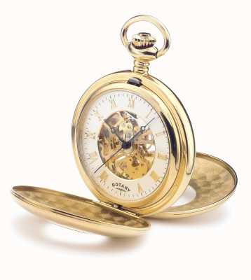 Rotary 機械式スケルトン懐中時計（47.5mm）ホワイト文字盤/ゴールドPVDステンレススチールケース＆チェーン MP00713/01
