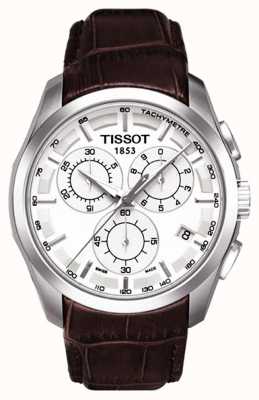 Tissot メンズ クトゥリエ クロノグラフ ホワイト ダイヤル ブラウン レザー ストラップ T0356171603100