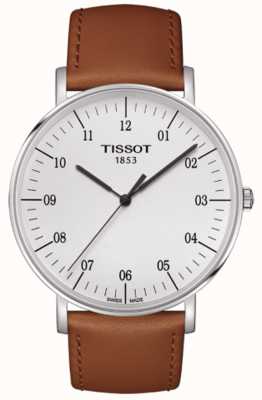 Tissot メンズ毎回大きな白い文字盤ブラウンレザーストラップ T1096101603700