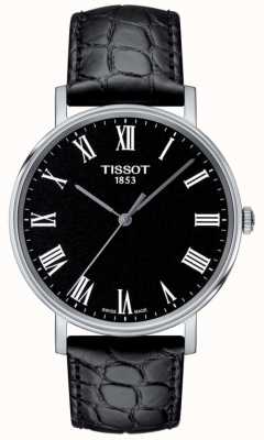 Tissot メンズエブリタイムブラックエンボスレザーストラップブラックダイヤル T1094101605300