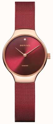 Bering |女性用チャリティーウォッチ |赤いメッシュストラップ |赤い文字盤 | 13326-CHARITY