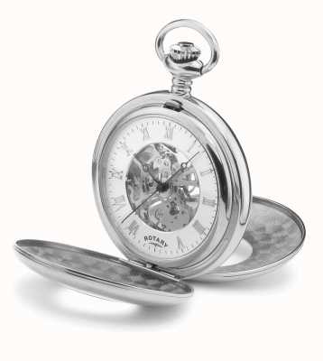 Rotary 機械式スケルトン懐中時計 (46mm) ホワイト文字盤 / ステンレススチール ケース & チェーン 表示部付き MP00712/01 EX-DISPLAY