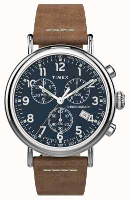 Timex |標準クロノ41mm |ブラウンレザーストラップ|ブルーダイヤル| TW2T68900