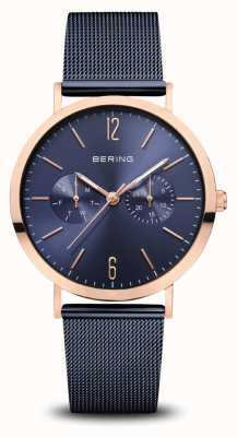 Bering |クラシック|ポリッシュローズゴールド|ブルーメッシュブレスレット| 14236-367