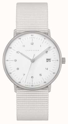 Junghans マックスビルダメン|ホワイトナイロンストラップ|白い文字盤 47/4050.04