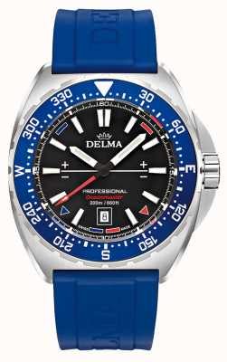 Delma オーシャンマスタークオーツ|青いラバーストラップ|黒文字盤 41501.676.6.048