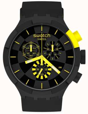 Swatch チェックポイントイエロー|ビッグボールドクロノ|黒/黄色のシリコンストラップ|黒の文字盤 SB02B403