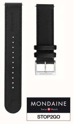 Mondaine 20mm 時計ストラップ ブラック ビーガン レザー stop2go (長さ 75-115mm) FG2532020Q1