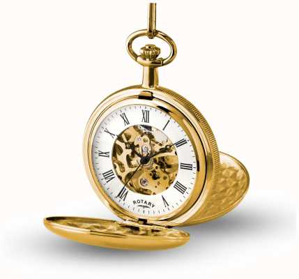 Rotary メカニカルスケルトン懐中時計 (43mm) ホワイトダイヤル/ゴールドPVDステンレススチールケース&チェーン MP00727/01