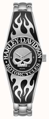 Harley Davidson 女性の燃えるようなウィリーgスカルダイヤル|ステンレス鋼のバングルブレスレット 76L190