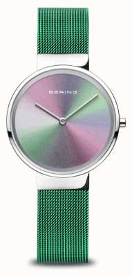 Bering アニバーサリー|レディース|ポリッシュシルバー|グリーンメッシュブレスレット 10X31-ANNIVERSARY1