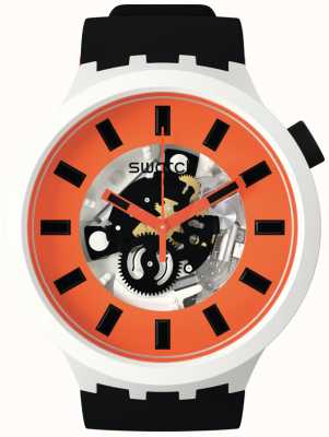 Swatch オラック|大胆なバイオセラミック|オレンジ色のスケルトンダイヤル SB03M104