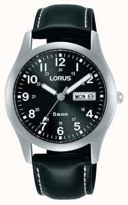 Lorus クラシックな38mmクォーツ時計ブラックダイヤルレザーストラップ RXN79DX9