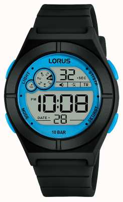 Lorus 女性用デジタル時計ブラックシリコンストラップブルーディテール R2361NX9