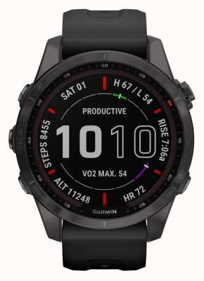 Garmin Fenix7sサファイアソーラー|カーボングレーDLCチタン|黒のシリコンストラップ 010-02539-25