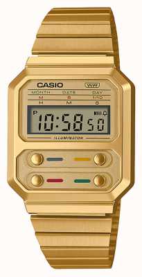 Casio ヴィンテージゴールドステンレススチールデジタル時計 A100WEG-9AEF