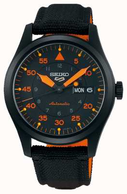Seiko 5スポーツフリーガー自動黒とオレンジの時計 SRPH33K1