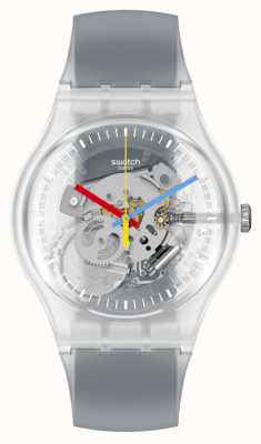 Swatch 明らかに黒い縞模様のユニセックス時計 SUOK157