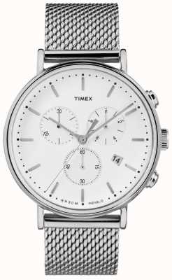 Timex フェアフィールドクロノ41mmシルバートーンケースホワイトダイヤルメッシュバンド TW2R27100