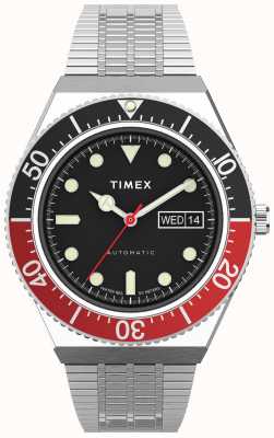 Timex M79自動40mmブラックダイヤル黒と赤のトップリング TW2U83400