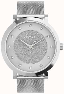 Timex 女性の天体の華やかさ38mmシルバートーンケース/クリスタル付きシルバートーングリッターダイヤル TW2U67000