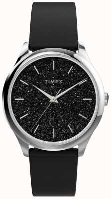 Timex ブラックのグリッターダイヤルとブラックのストラップが付いたシルバートーンのケース TW2V01100