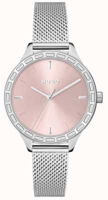 HUGO 女性の#flash|ピンクの文字盤|スチールメッシュブレスレット 1540115