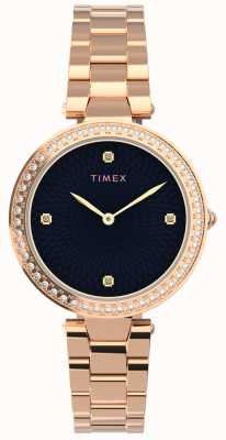 Timex 女性|クリスタルブラックダイヤルで飾る|ローズゴールドブレスレット TW2V24600