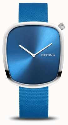 Bering 小石|ポリッシュシルバー|ブルーダイヤル|リサイクルされた青いストラップ 18040-308