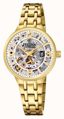 Festina レディースゴールド-pltd.skeleton自動巻き時計（ブレスレット付き） F20617/1