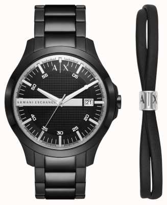 Armani Exchange メンズ|時計とブレスレットのギフトセット|ブラックステンレススチールブレスレット AX7134SET