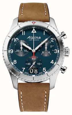 Alpina スターターパイロット |クロノグラフ |ブルーダイヤル |茶色の革 AL-372NW4S26