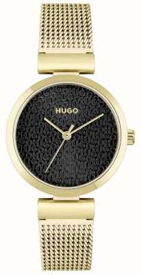 HUGO レディース #スイート |ゴールドメッキメッシュブレスレット |ブラックダイヤル 1540129